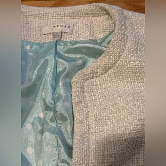 Kenar white classic cropped sleeve round neck tweed jacket blazer - Picture 3 of 5